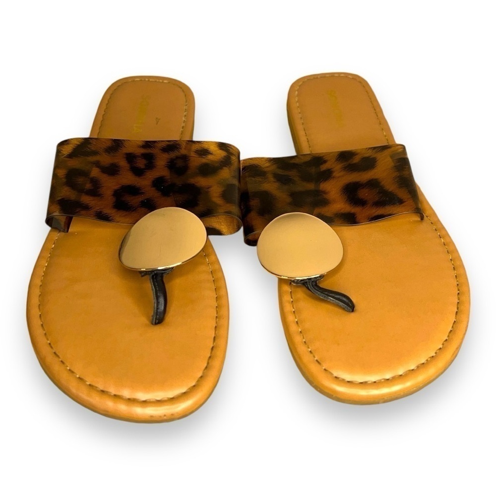 6.5 WOMENS SONOMA SANDALS TORTOISE BROWN TAN GOLD SLIP ON
